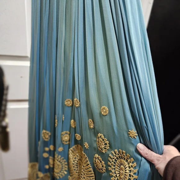 Rafael Cennamo blue/gold gown sz 4 - Picture 4 of 8